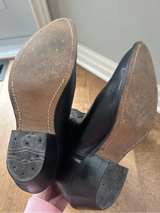 Men's Black Leather Western Cowboy Boots - Classic Pull-On Style - Picture 10 of 10